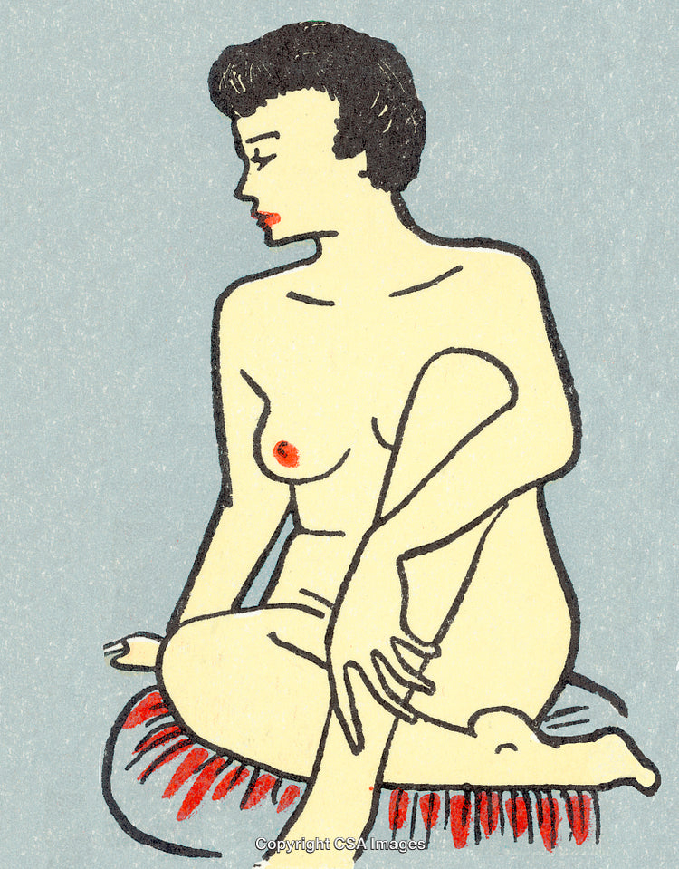 Expressive Minimalist Drawing of a Woman Sitting on a Patterned Surface