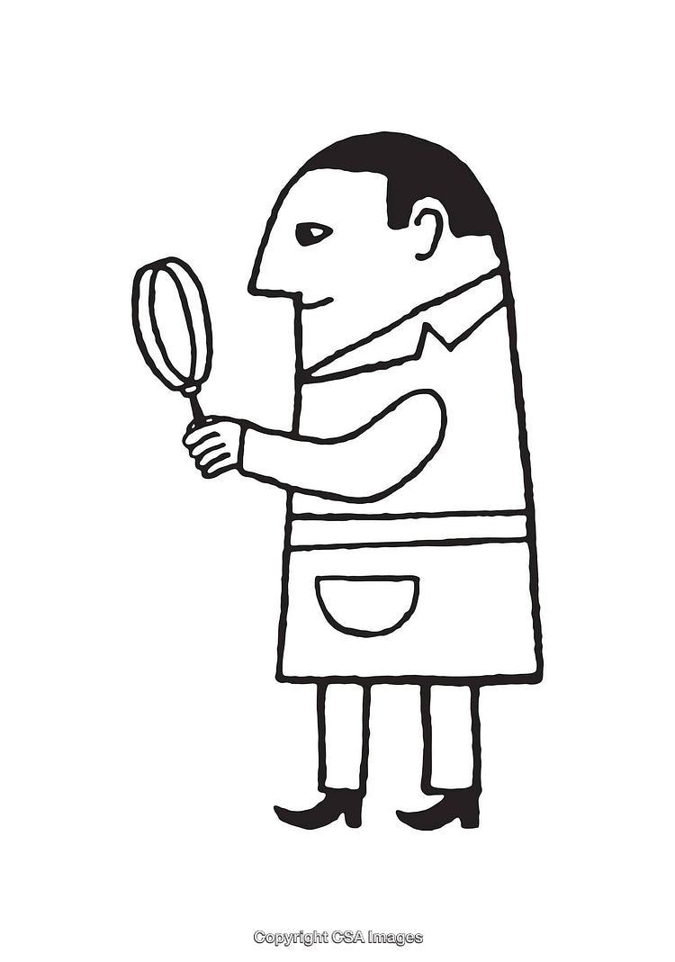 Black And White Illustration of Person Holding Magnifying Glass