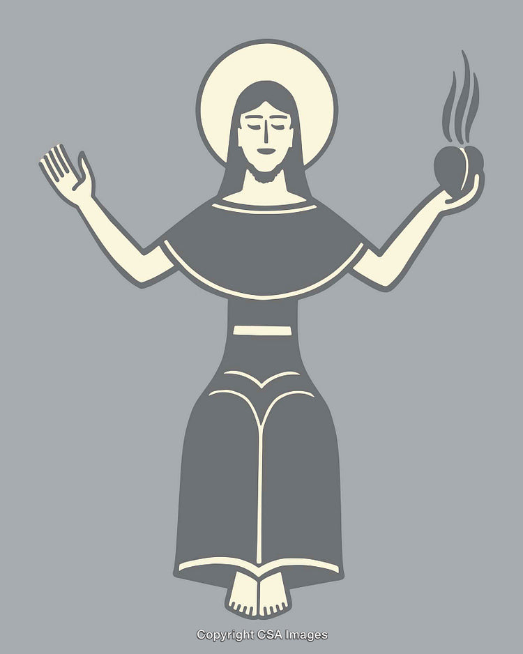 Minimalist Sacred Heart Line Art Illustration with Radiant Halo
