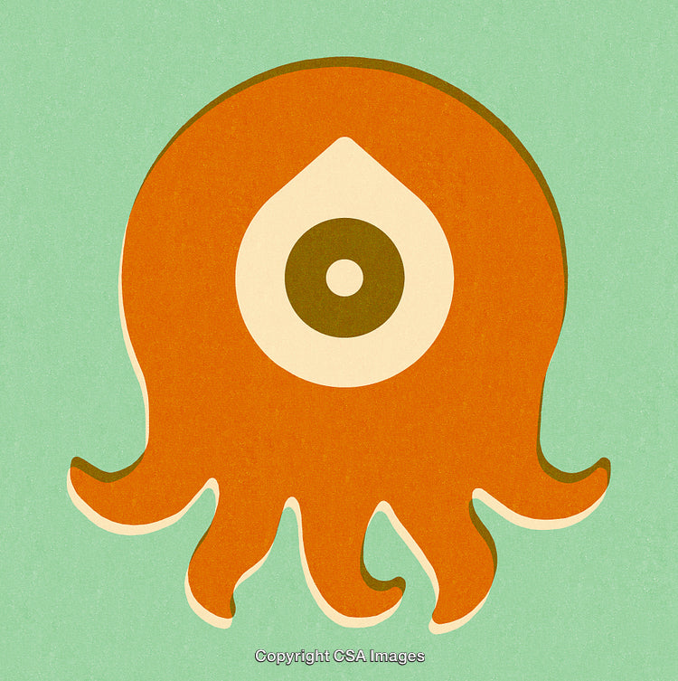 Cartoon Orange Octopus Illustration with Playful Design on Green Background