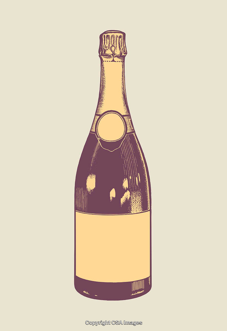 Illustration of a Champagne Bottle in Vintage Color Line Art Style