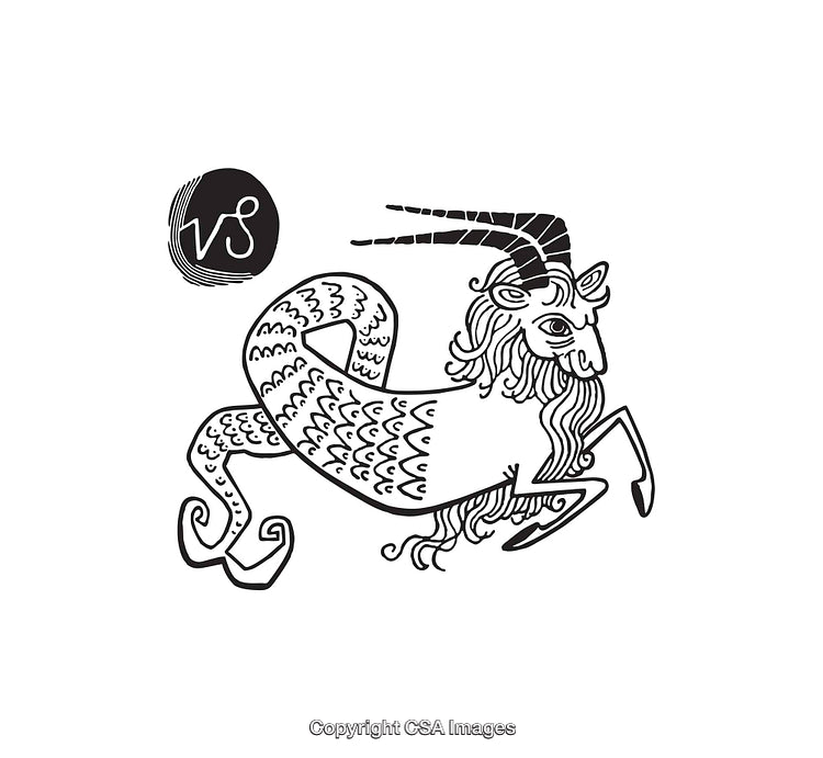Black and White Line Art Capricorn Zodiac Symbol Illustration
