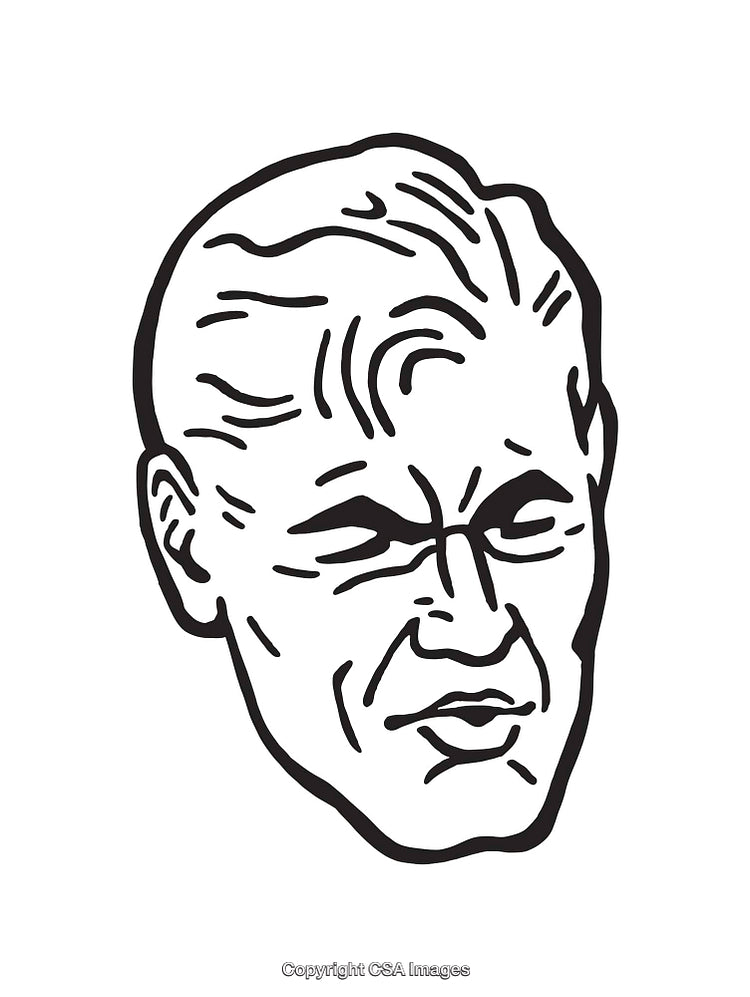 Black and White Line Art of a Detailed Human Male Face