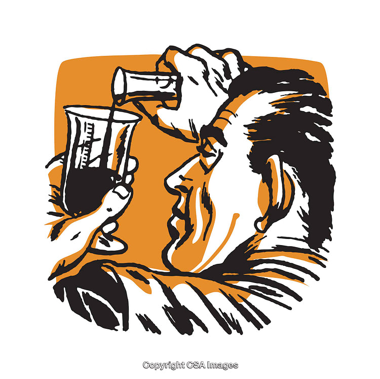 Illustrative Design of a Chemist Mixing Chemicals in an Orange Graphic Style