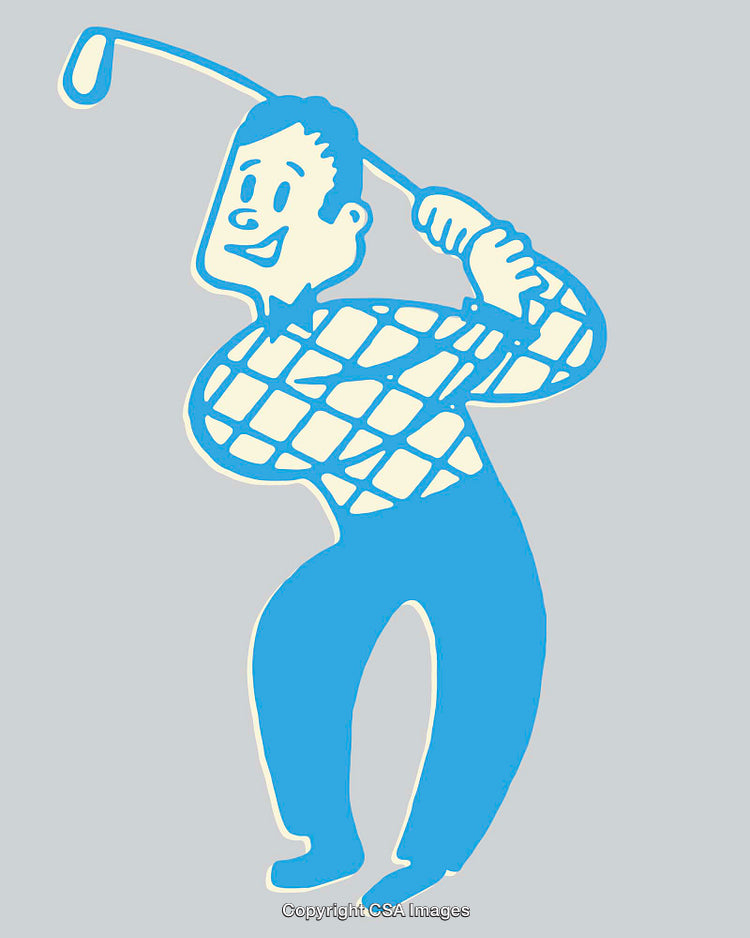 Cartoon Line Art of Happy Golfer in a Playful Pose