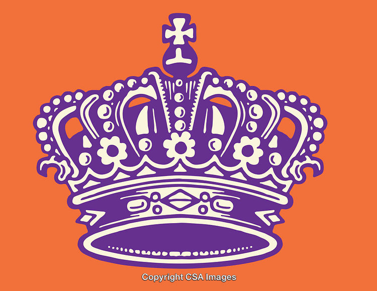 Bold Line Art Illustration of a Crown on Vibrant Orange Background