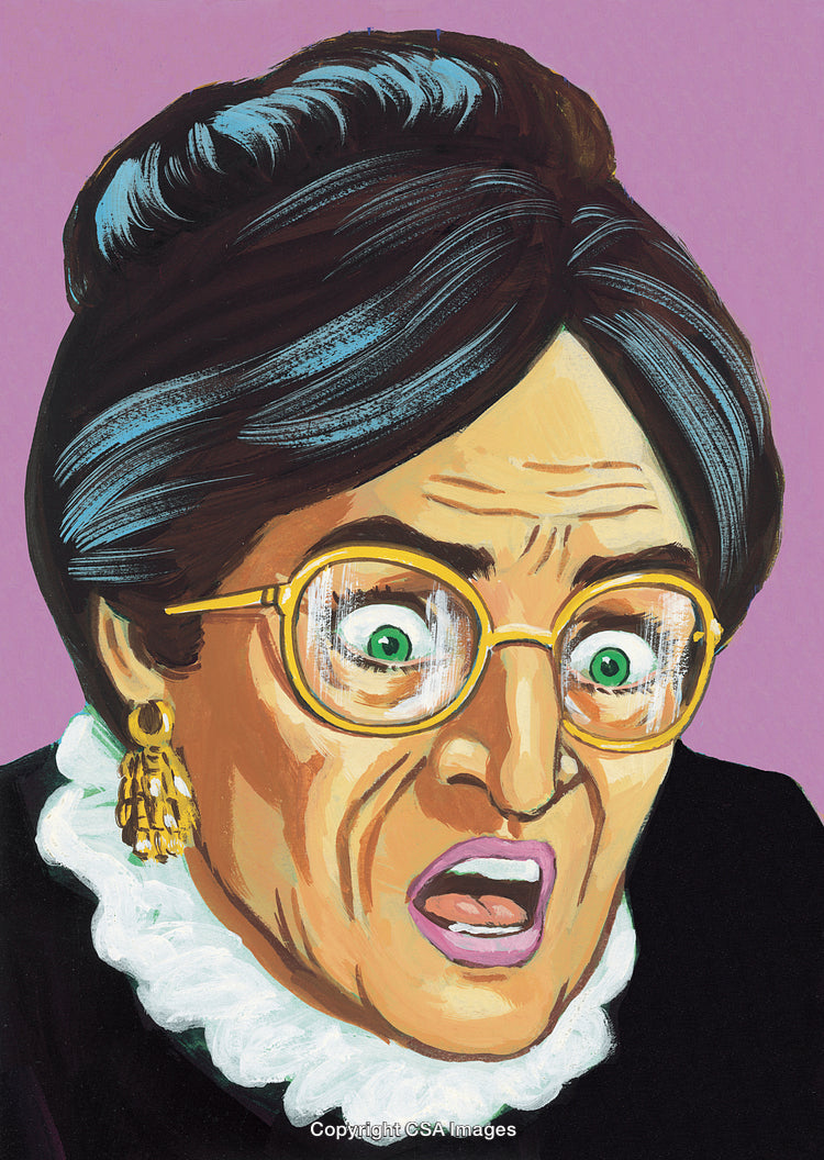 Surprised Elderly Woman with Glasses Against a Purple Background Illustration
