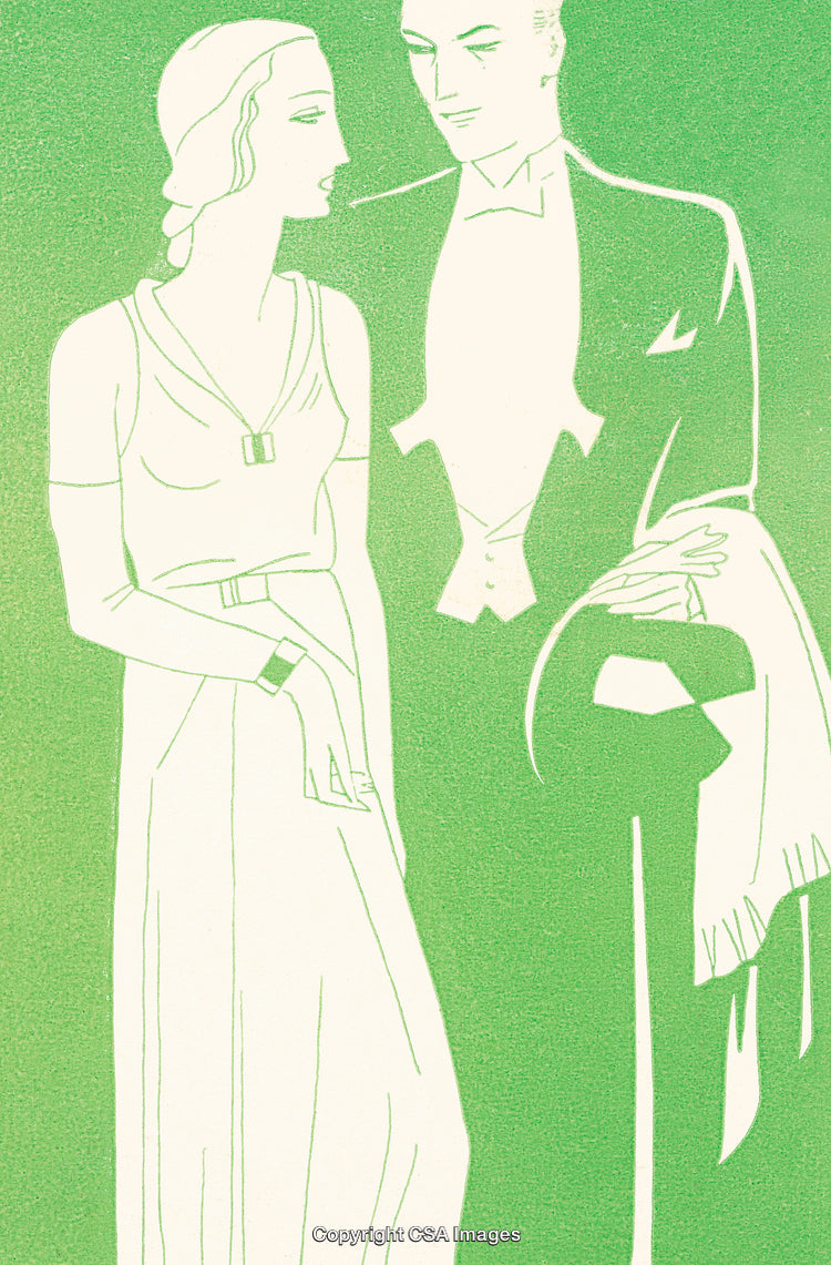 Elegant Couple Art Deco Illustration with Green Background