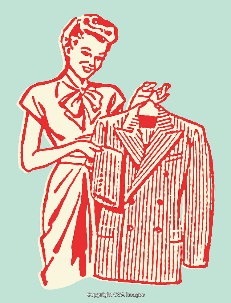 Vintage Style Illustration of Woman Handling a Suit Jacket