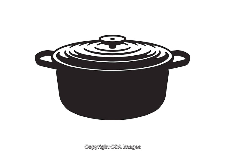 Black and White Line Art Illustration of a Cooking Pot with Lid