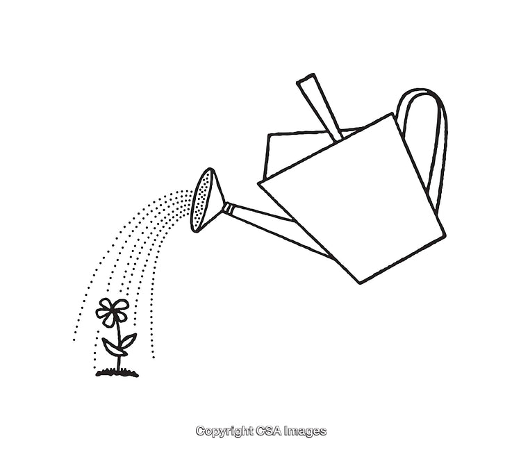 Black and White Line Art of Watering Can and Flower Drawing