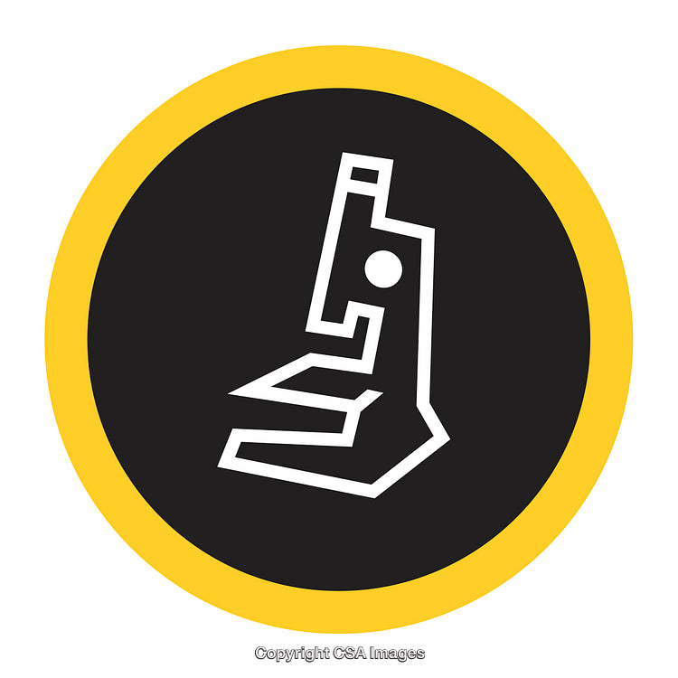 Minimalist Microscope Icon in Black, Yellow, and White Colors