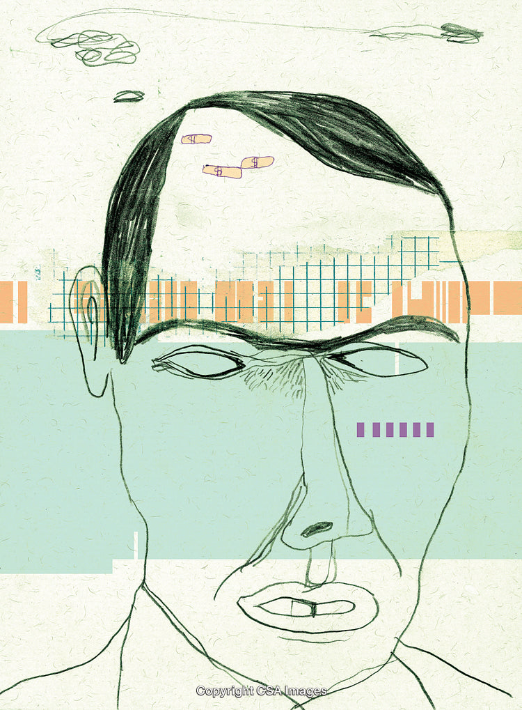 Abstract Face Illustration with Surreal Artistic Elements and Graphic Accents