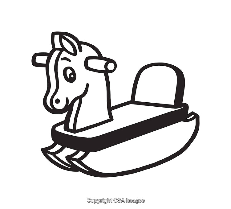 Black and White Line Art Illustration of a Rocking Horse Toy