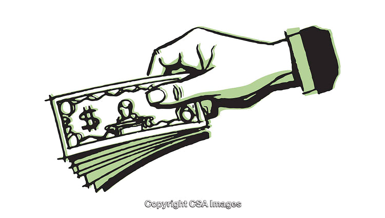 Hand Holding Stack of Cash in Artistic Green Illustration