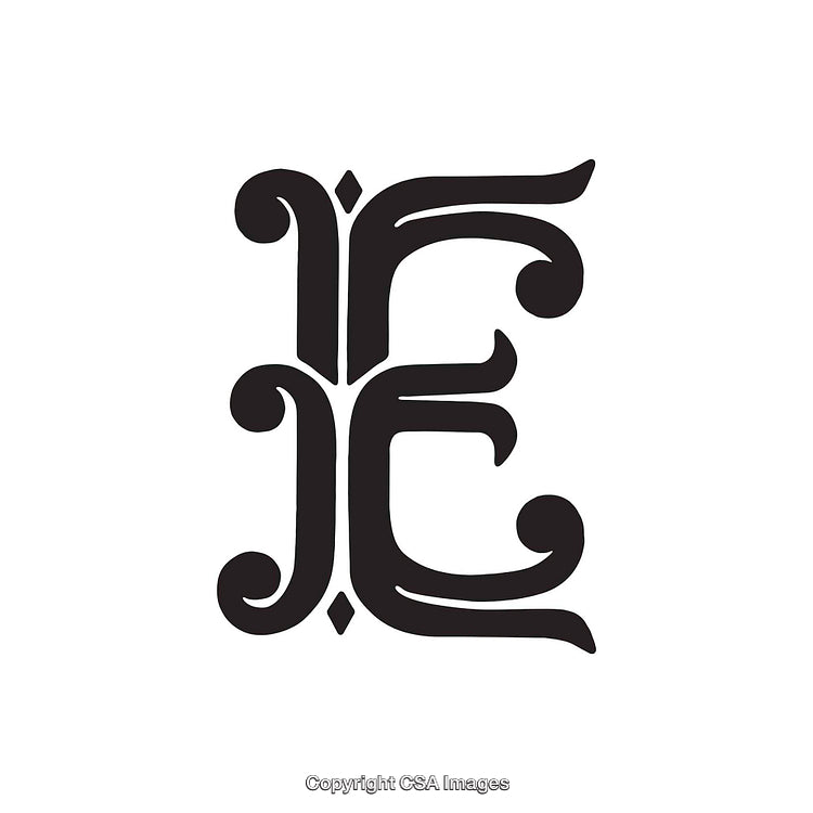 Ornate Monogram Design Featuring Elaborate Letter E in Vintage Style