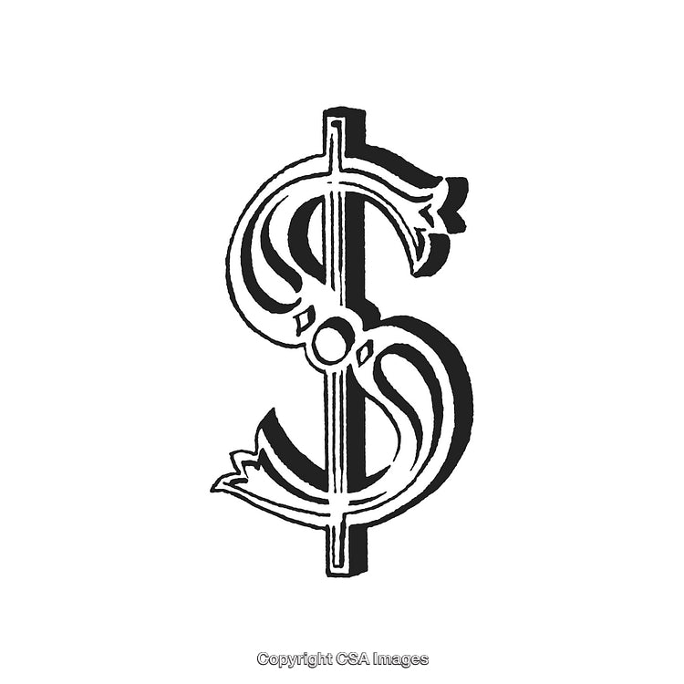 Intricately Designed Dollar Symbol in Black on White Background
