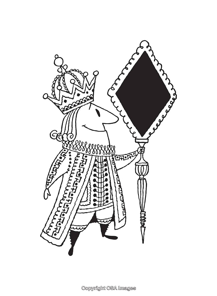King Holding Scepter and Mirror in Line Art Illustration