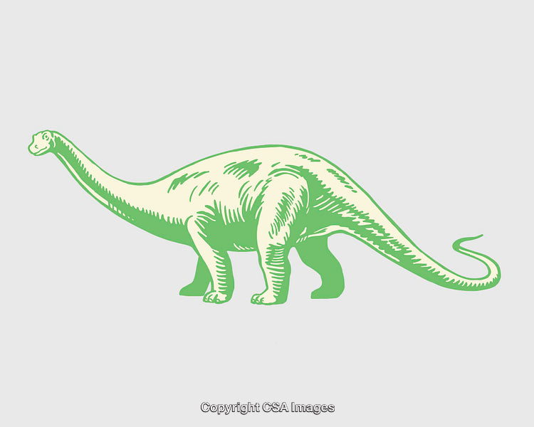 Retro Dinosaur Illustration with Green and Ivory Color Palette in Side View