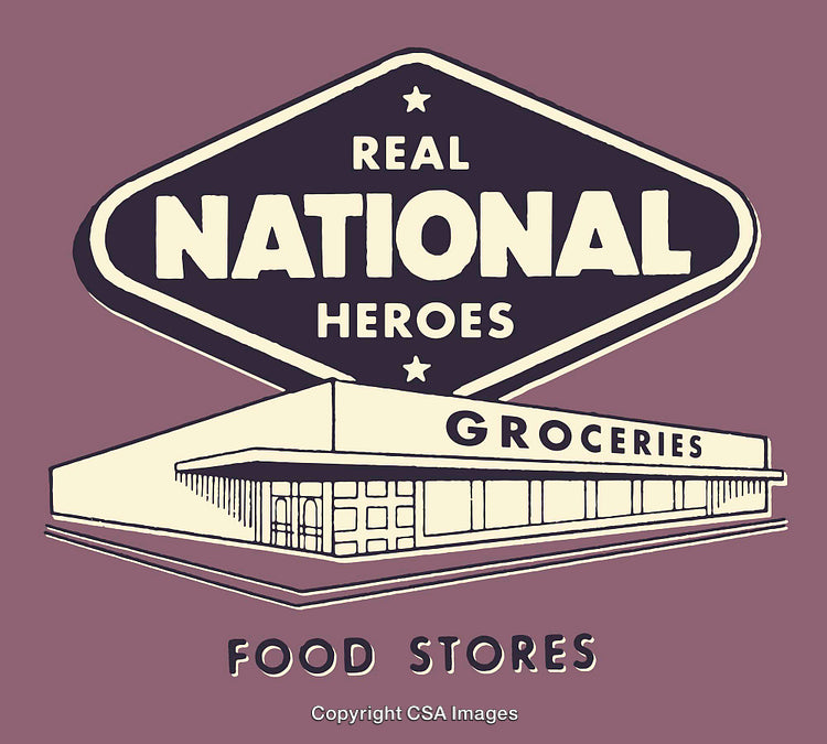 Vintage Styled Grocery Store Illustration with Retro Design Elements