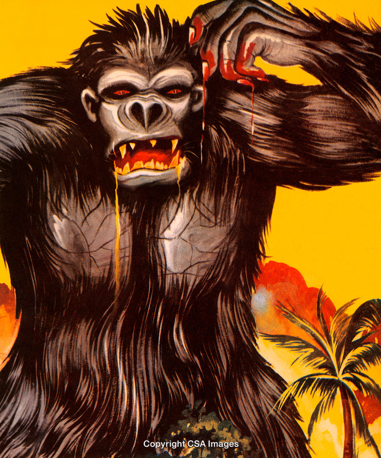 Fierce Gorilla Depiction in Vibrant Artistic Illustration with Dramatic Expression