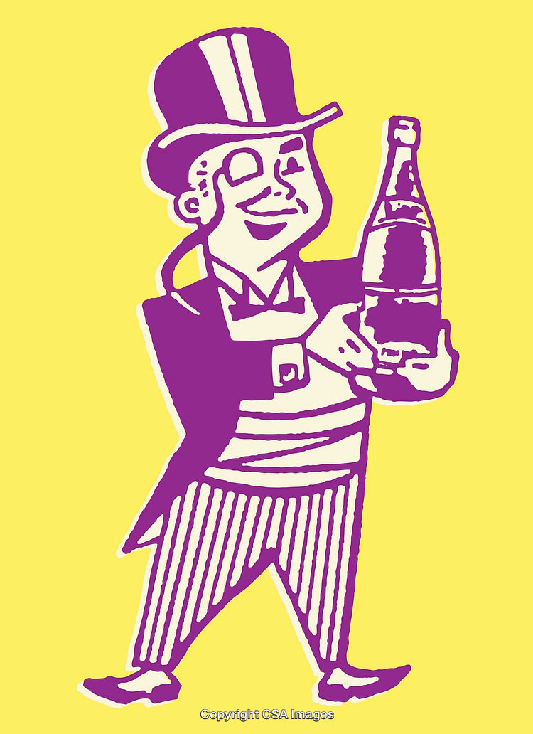 Vintage Styled Illustration of a Gentleman Holding a Beverage Bottle
