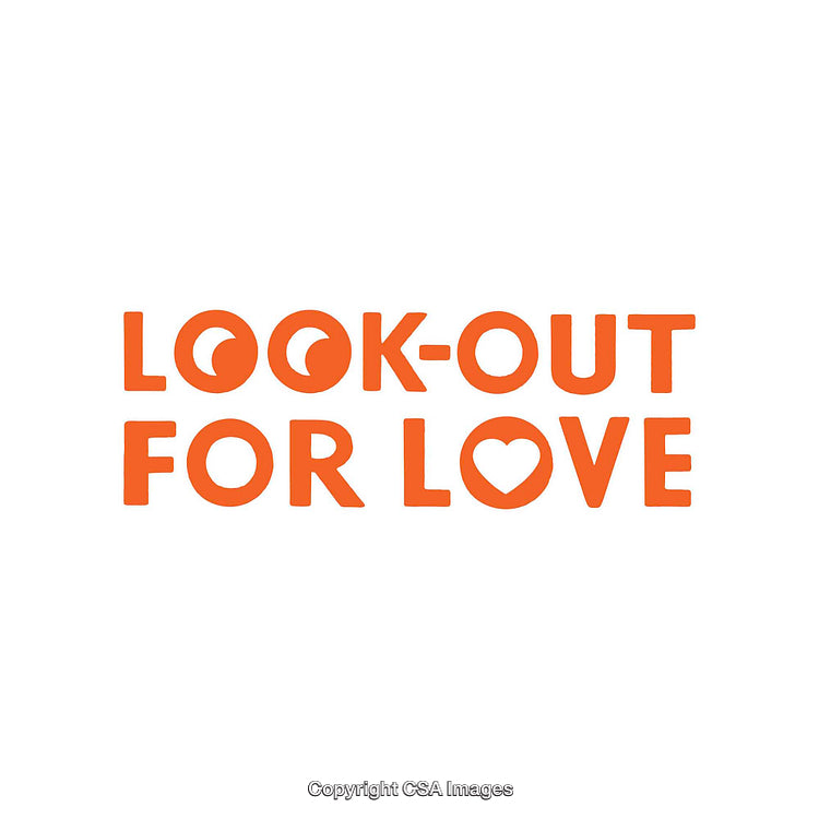 Bold Orange Lettering with Love-Themed Design on White Background