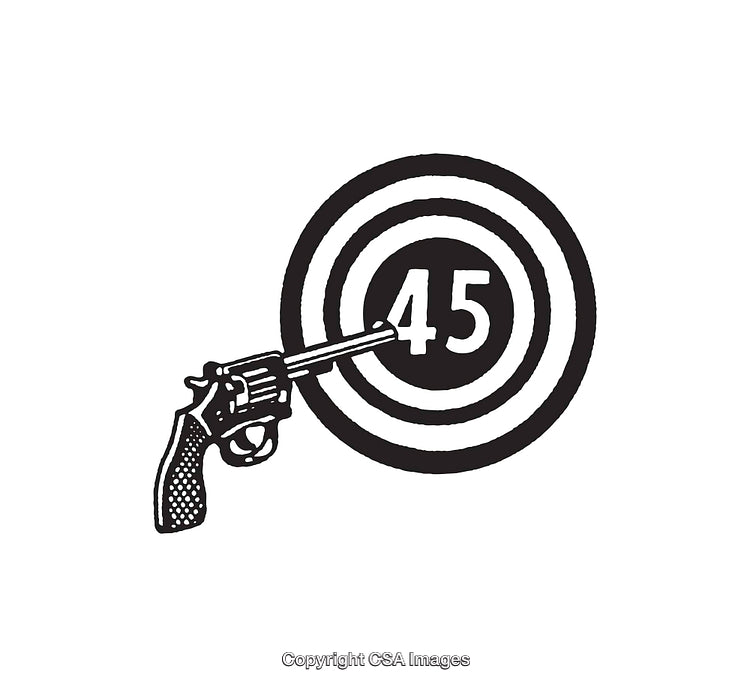 Black and White Line Art of Revolver and Target Illustration