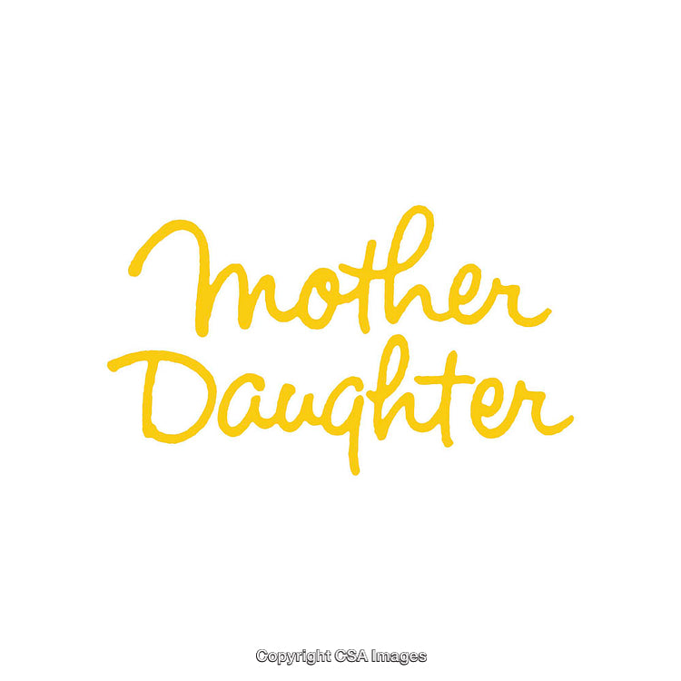 Handwritten Yellow Text Reading Mother Daughter on White Background