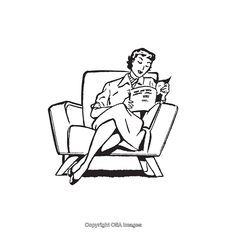 Vintage Illustration of a Woman Reading in a Comfortable Armchair