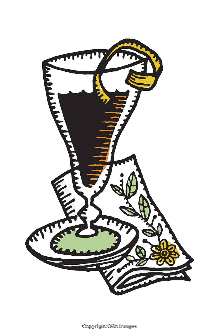 Elegant Illustration of a Cocktail Glass with Lemon Slice