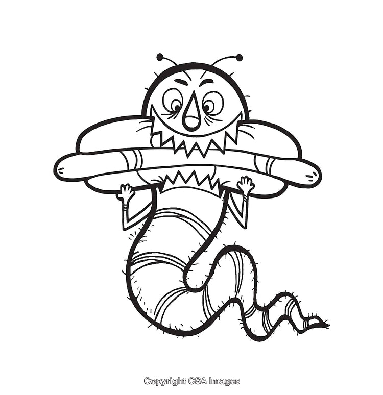 Playful Black and White Worm Character Illustration with Humorous Expression