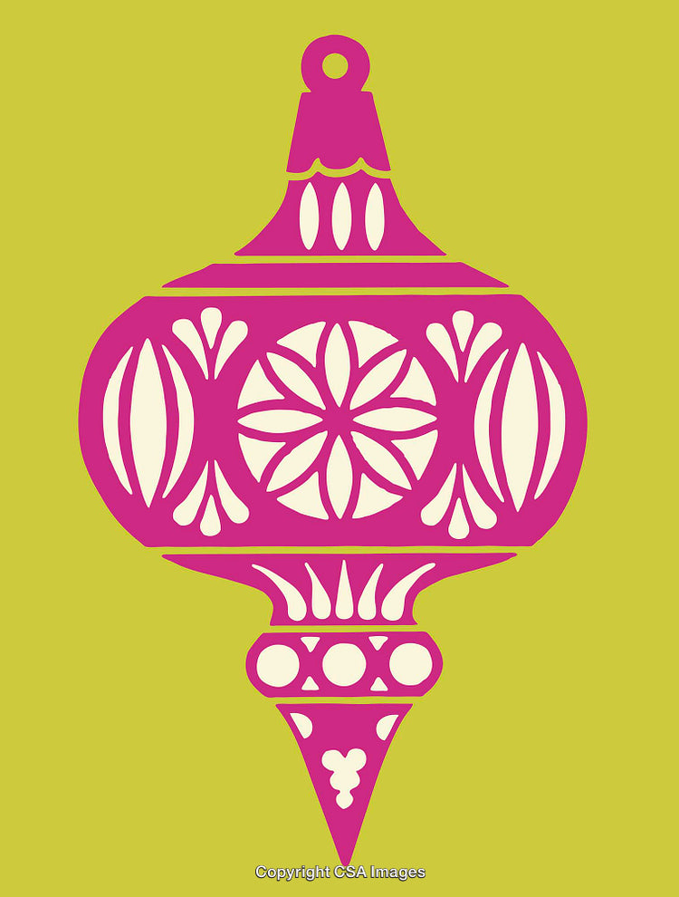 Ornamental Pink and Cream Design on a Green Background
