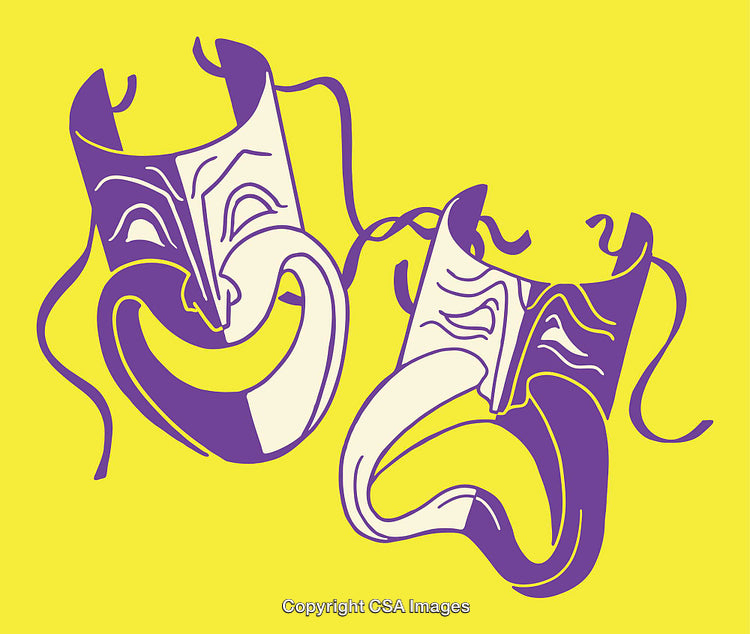 Purple Theater Masks Icon on Bright Yellow Background