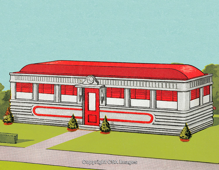 Vintage Diner With Classic Red Roof and Retro Architectural Design