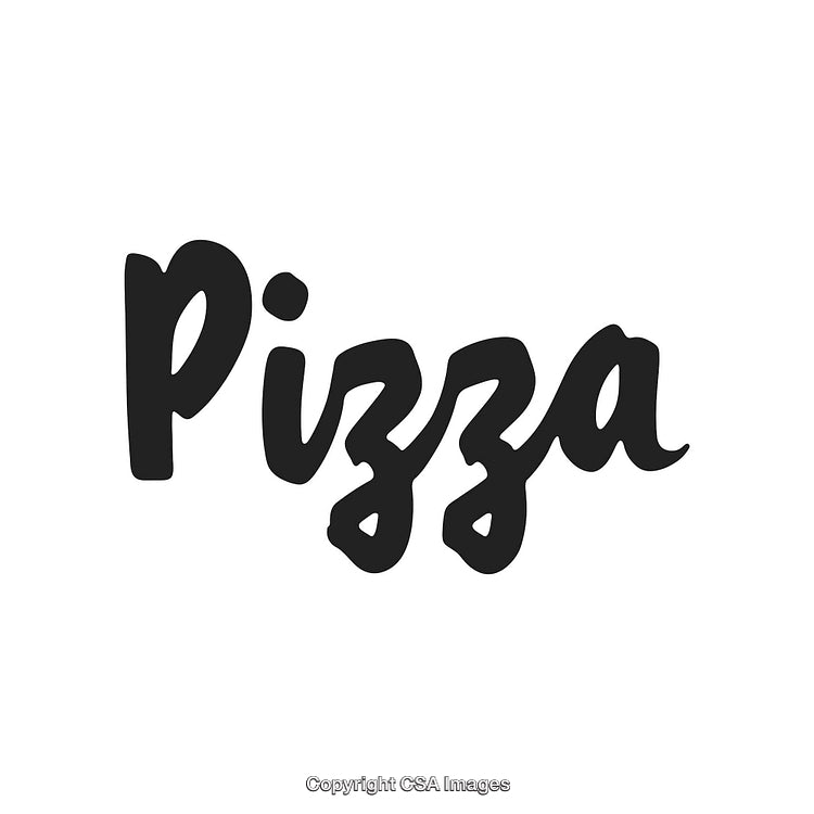 Stylized Pizza Typography Art With Handwritten Script in Black on White