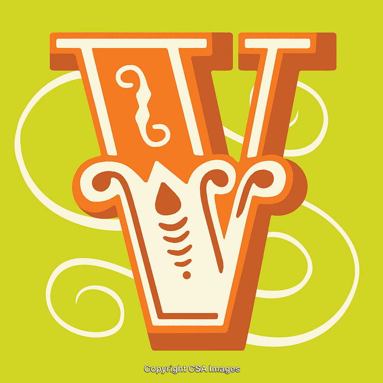 Ornate Letter V in Vibrant Artistic Style on Green Background