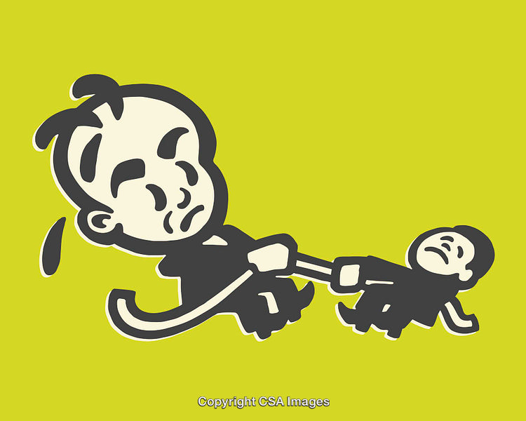 Playful Tug-of-War Cartoon on Bright Vibrant Background