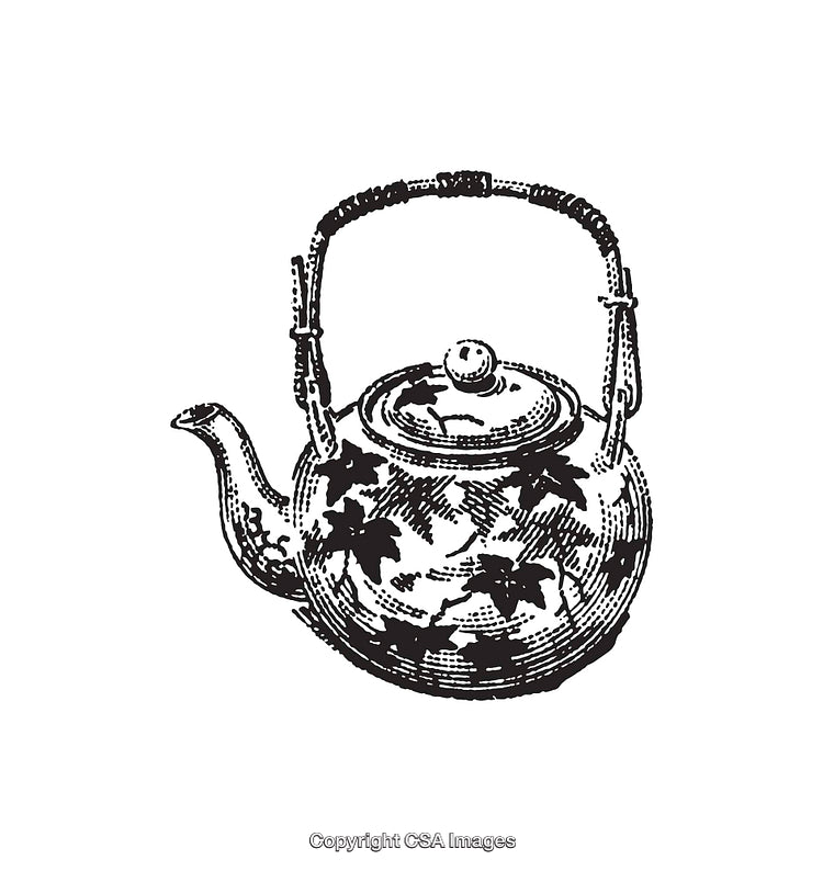 Intricate Black and White Line Art Illustration of a Decorated Teapot