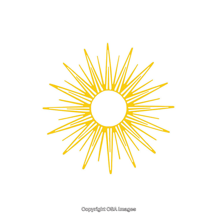 Yellow Sunburst Icon Symbolizing Energy and Positivity on White Background