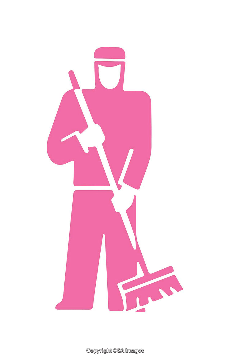 Pink Silhouette Icon of Worker Using a Broom for Cleaning Activities