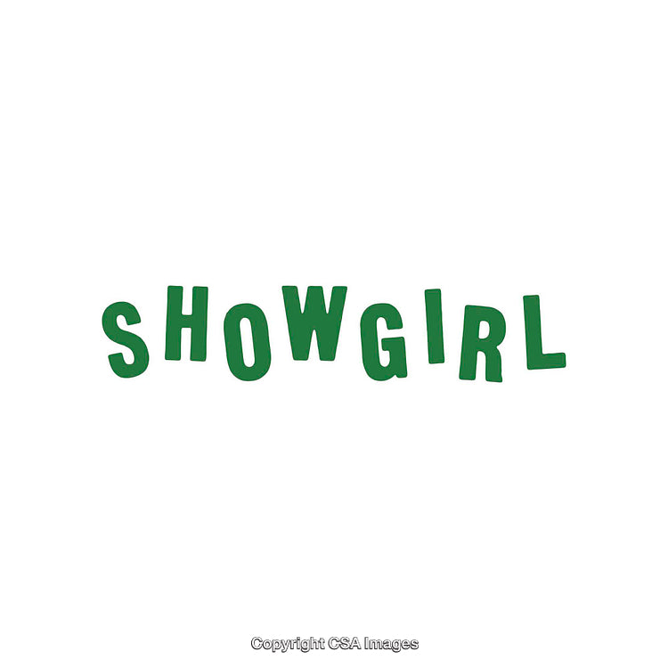 Stylized Green Showgirl Typography On White Minimalist Background