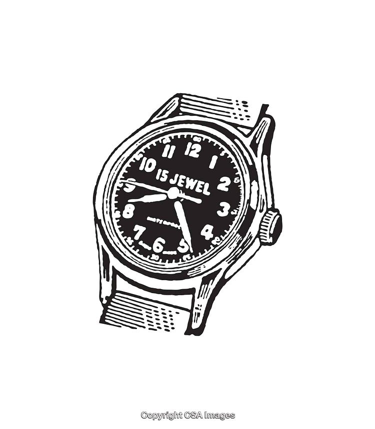 Black And White Line Drawing of Classical Wristwatch Illustration