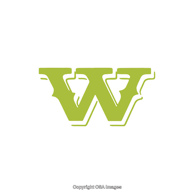 Stylized Green 'W' Letter with Ornate Design Elements on White Background