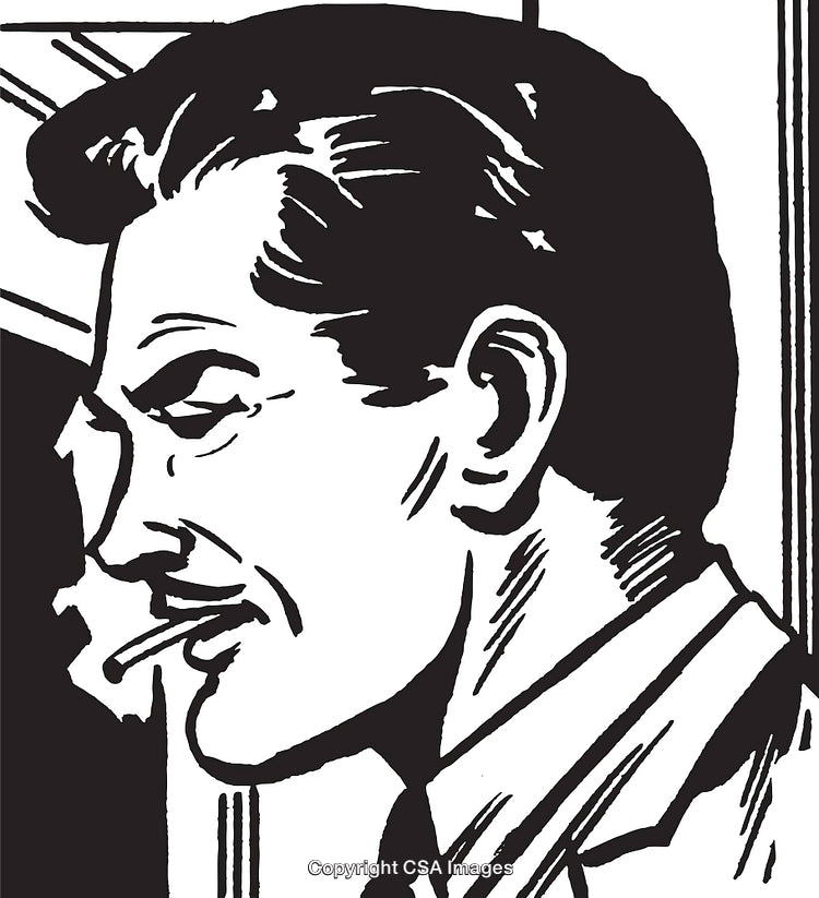 Retro Illustration of a Man Smoking a Cigarette with a Serious Expression