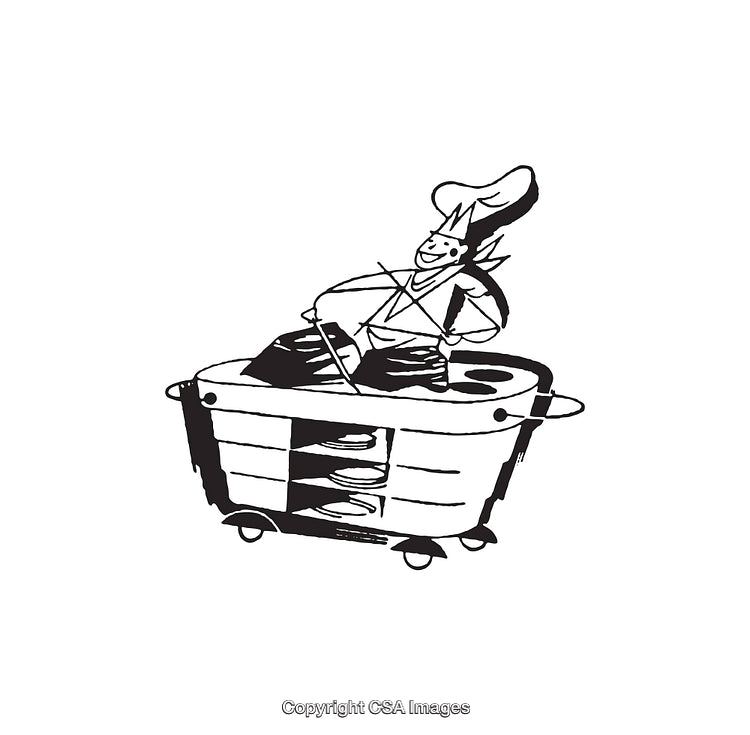 Playful Chef Illustration in Black and White Line Art Style