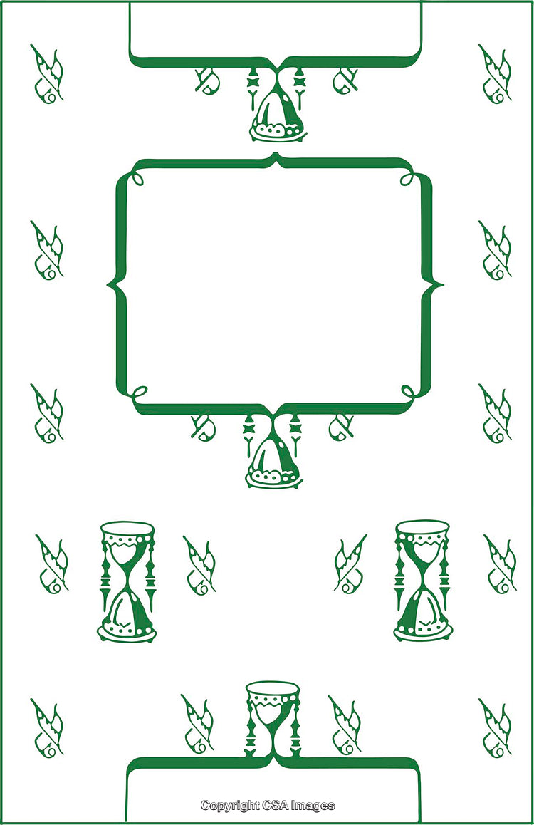 Elegant Green Line Art Pattern Featuring Hourglass and Decorative Border Elements