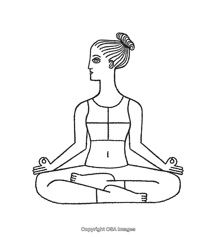 Black And White Line Art of Woman Meditating in Yoga Pose