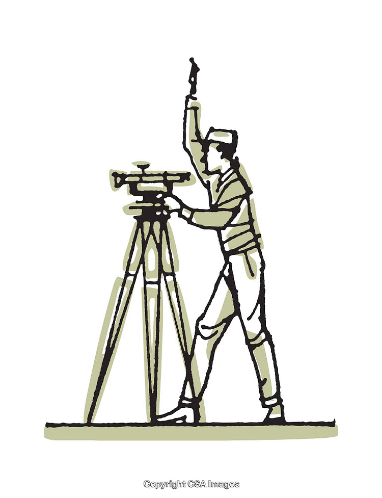 Illustration of Surveyor Using Equipment with a Precision Instrument