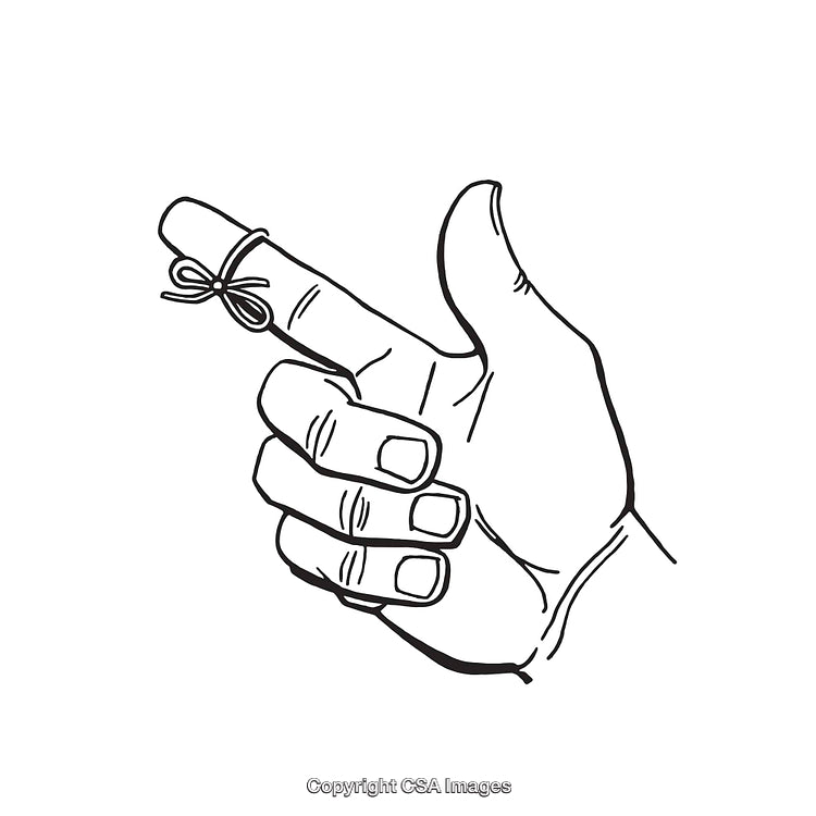 Hand with String Reminder Illustration in Black and White Line Art